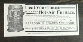 Vintage 1895 Paragon Hot Air Furnace Isaac Sheppard Co Company Original ... - $6.64
