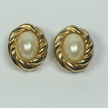 Vintage DONALD STANNARD Goldtone Cabochon Clip Earrings - $15.00