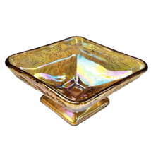 Vintage Marigold Amber Carnival Glass Diamond Shaped Footed Candy Dish 3... - £15.71 GBP