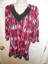 Women&#39;s size 0X Fashion Bug bright colorful Blouse top w/ rhinestones &amp; ... - $6.97