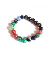 Reiki Crystal Multi Onyx Bracelet 7 Chakra Bracelet Om Mani Padme Hum Br... - £15.09 GBP