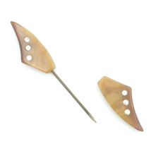 ART DECO vintage marbled bakelite stick pin - brown double-ended w/ rhin... - £31.60 GBP