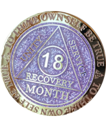 18 Month AA Medallion Recoverychip Reflex Purple Glitter Sobriety Chip Coin - $22.39 CAD