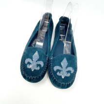 Kathy Van Zeeland Blue Suede Leather Sequin Fluer De Lis Moccasin Size 8... - £20.98 GBP