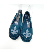 Kathy Van Zeeland Blue Suede Leather Sequin Fluer De Lis Moccasin Size 8... - £21.07 GBP
