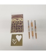 Vintage Dreamweaver Leaves Stencil &amp; Stencil Tools, Bonus Heart Stencil,... - £13.97 GBP