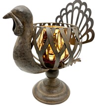 Rustic Metal Turkey Glass Votive Candle Holder Thanksgiving Autumn Fall Decor - £8.17 GBP