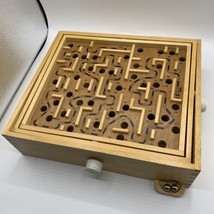 VINTAGE LABYRINTH Wooden Puzzle Maze Game Wood Skill game 59 Holes 2 balls  - $32.95