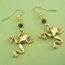 Leaping Frogs GOLD Pewter Dangle Earrings - £7.86 GBP
