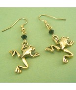 Leaping Frogs GOLD Pewter Dangle Earrings - £7.43 GBP