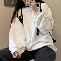 Deeptown Basic Solid Crewneck Sweatshirts Women Korean Fashion Oversize Pullover - £71.46 GBP