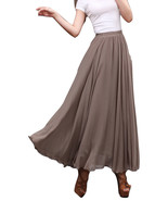 Summer Taupe Long Chiffon Skirt Women Custom Plus Size Beach Skirts - $55.99