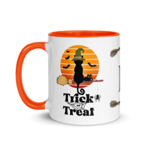 Personalized Monogram Coffee Mug 11oz | Trick or Treat Black Cat With Green Hat - £23.24 GBP