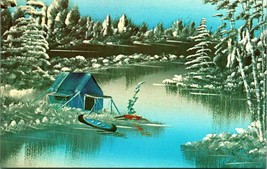 Roughing it Out Artist View Canoe Tent Winter Scene UNP Chrome Postcard Unused - $2.92