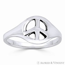 Peace Sign 9.5mm Charm Hippie Symbol Right-Hand Ring Band in 925 Sterling Silver - £15.65 GBP