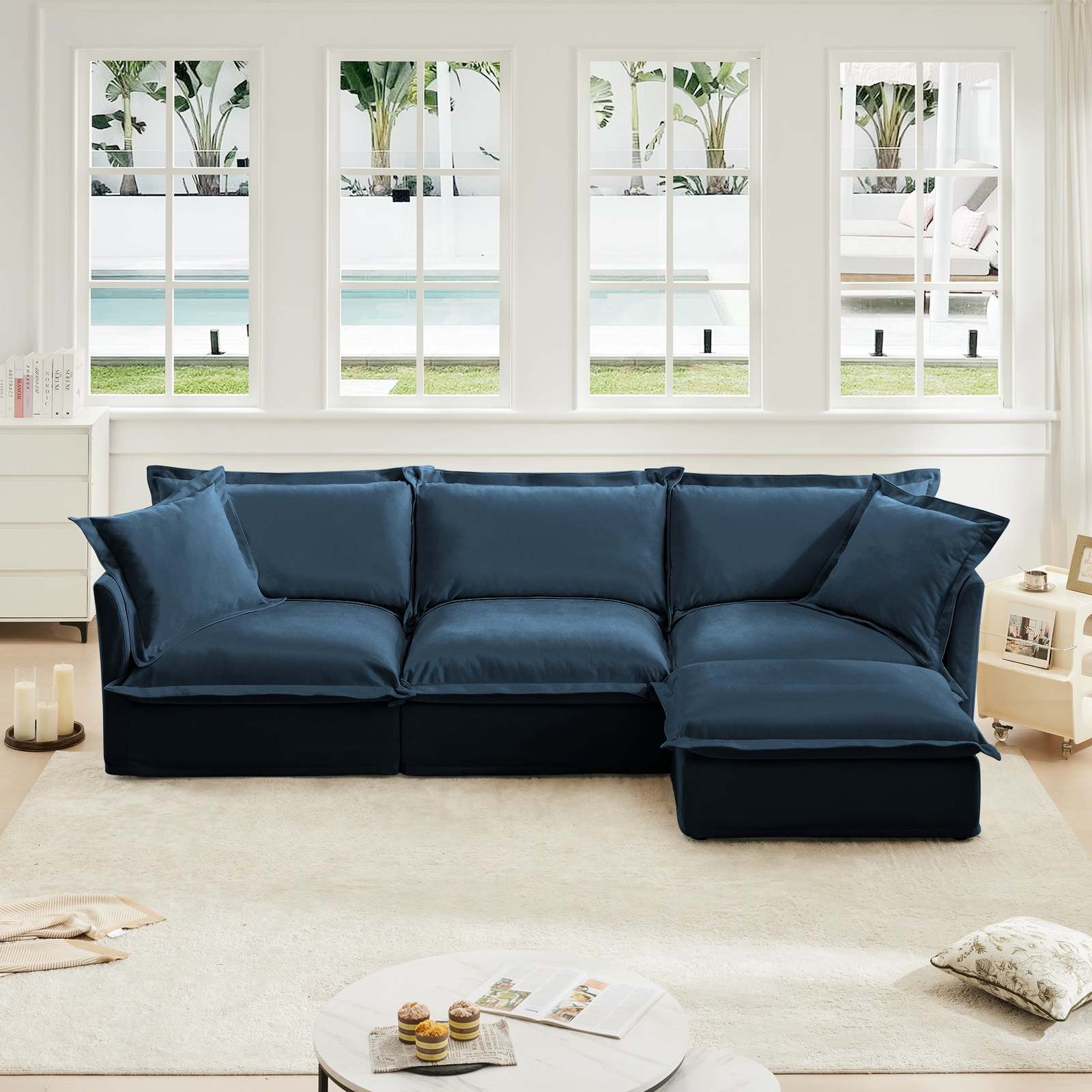 Cloud Chenille Sectional Sofa: Blue Slipcovered - £665.97 GBP