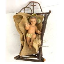 VTG Baby Jesus Nativity Figure with Wooden Manger Nativity Creche Glass Eyes - £106.19 GBP