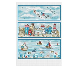 Seaside town Cross stitch rustic pattern pdf - Triptych embroidery fairy... - $14.39