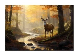 Whitetail Deer by the Forest Stream in Autumn Morning Light-Fun Giclee - £6.87 GBP+
