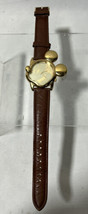Disney Mickey Mouse Watch Gold Ears Brown Leather Band Lorus V401-5700 - £15.00 GBP