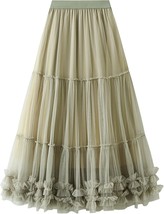 Tulle Mesh Elastic Long Skirt - £47.36 GBP