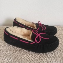 UGG Australia Shearling Suede Slippers Driving Moccasins Black Purple Bow SZ 5 - £72.36 GBP