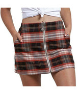 Volcom Medium Frochickie Black Rust Classic Plaid Zip Front Mini Skirt C... - £9.41 GBP