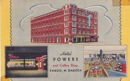 Fargo ND North Dakota HOTEL POWERS &amp; Coffee Shop c1930s Roadside Postcard E13 - $4.94