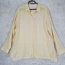 J Jill Shirt Women 2X Yellow White Plaid Button Up Roll Tab Sleeve Cotton Casual - $28.66