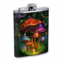 Groovy Trippy Mushrooms D4 Flask 8oz Stainless Steel Hip Drinking Whiskey - £11.83 GBP