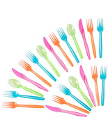 Plastic Silverware Set - 144-Piece Neon Cutlery In Green, Blue, Orange, ... - $29.99