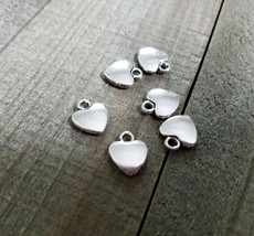 10 Heart Charms Antiqued Silver Pendants Love Puff Heart Stamping Blanks... - $1.85