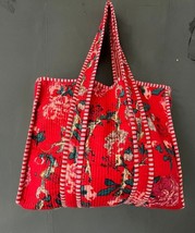 100% Pure Cotton Red Hand Block Floral Print Handmade Kantha Tote Shopping Bag - £39.15 GBP