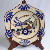 Handmade Stoneware Wall Hanging Plate Mexico Bird Flowers Hexagon Shape Folk Art - £17.33 GBP