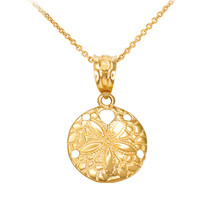 10k Solid Yellow Gold Round Sand Dollar Charm Pendant Necklace - £94.72 GBP+