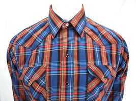 VTG PANHANDLE SLIM Plaid Western Snap Front LS Shirt 17 - 35 Made in USA - £46.89 GBP