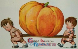 Halloween Postcard Gel Coat Gottschalk Dreyfuss &amp; Davis Giant Pumpkin Fantasy - £88.69 GBP