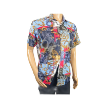 Men's Sports Shirt by MIZUMI Medallion Floral Printed Short Sleeves M647 Blue image 12