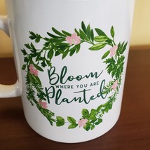 Mug "Bloom Where You Are Planted", ceramic white with leaves floral design 14oz image 3