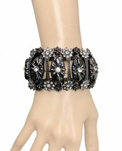 2&quot; Wide Floral Victorian Inspired Gunmetal Statement Chunky Bracelet, Chic Goth - £19.69 GBP