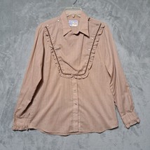 Rockmount Ranch Wear Womens Shirt Top Sz 38 Beige Pearl Snap Ruffled Bib Vtg 70s - £50.94 GBP
