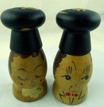 Chef Fat Head Shakers Wooden Salt and Pepper Vintage Black Toque Pair - £8.36 GBP