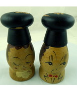 Chef Fat Head Shakers Wooden Salt and Pepper Vintage Black Toque Pair - $10.64