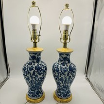 Ralph Lauren Table Lamps Large 26in H White And Blue Floral No Shades Vintage - £302.35 GBP