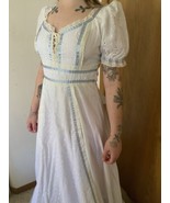 Vintage 1970s Prairie Maxi White Cotton Eyelet Corset long Dress Sz  Jun... - $148.49