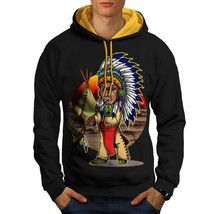 Wellcoda Native Indian Man Mens Contrast Hoodie, Cartoon Casual Jumper - £31.56 GBP