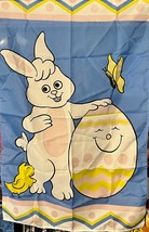Lg Easter Garden Yard Flag Creepy Easter Bunny With Egg? About 27&quot; X 44 VTG - £9.53 GBP