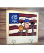 Painted Wood Wall Decor Wall Hooks Key Holder Hanger Art Patriotic 4th of July - $10.74