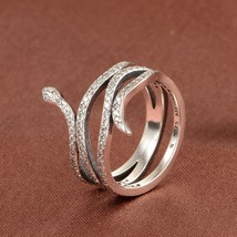 925 Sterling Silver Snake With Clear CZ Ring Woman Jewelry Finger Ring - £17.55 GBP