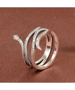 925 Sterling Silver Snake With Clear CZ Ring Woman Jewelry Finger Ring - $406.55 MXN